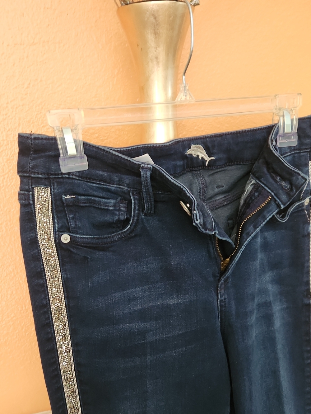 Tommy Bahama Sz 30 Tema Indigo High-Rise Sparkle Tux Ankle Jeans Blue